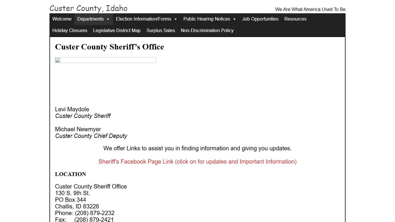 Custer County Sheriff’s Office | Custer County, Idaho